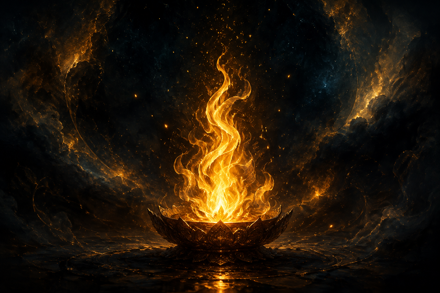 A single steady golden flame, the passionate and radiant nature of the Fire element