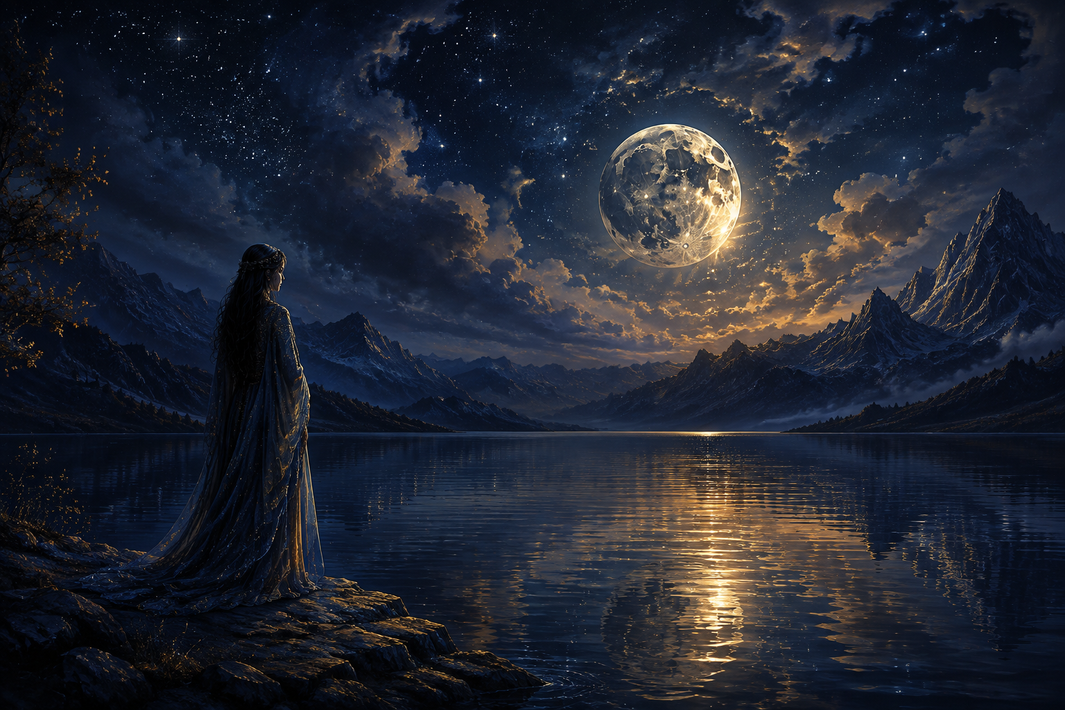 Still water under moonlight, the deep and feeling nature of the Water element